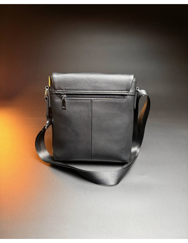Чоловічий класичний шкіряний месенджер через плече Aron, чорний