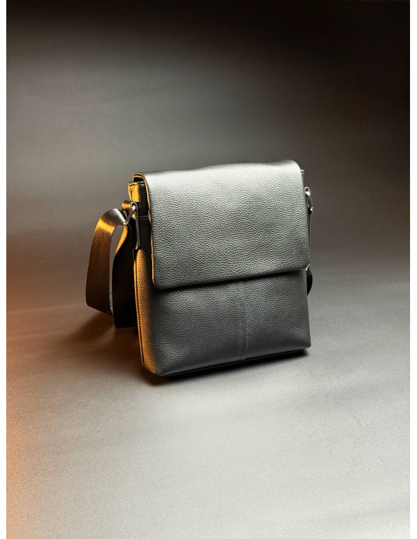 Чоловічий класичний шкіряний месенджер через плече Aron, чорний