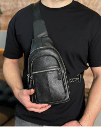 Чоловічий нагрудний шкіряний слінг Verona, чорний