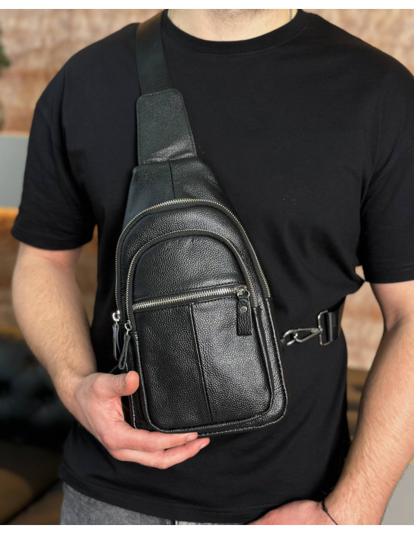 Чоловічий нагрудний шкіряний слінг Verona, чорна