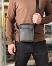 Чоловіча сумка Prato з натуральної фактурної шкіри, чорна