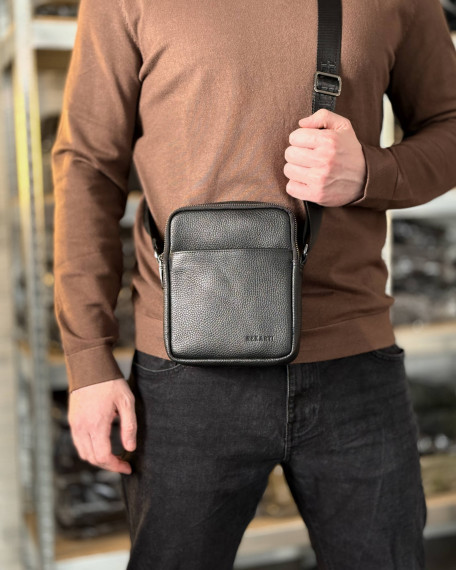 Чоловіча сумка Prato з натуральної фактурної шкіри, чорна