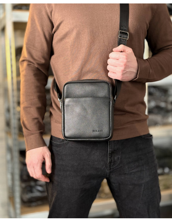 Чоловіча сумка Prato з натуральної фактурної шкіри, чорна