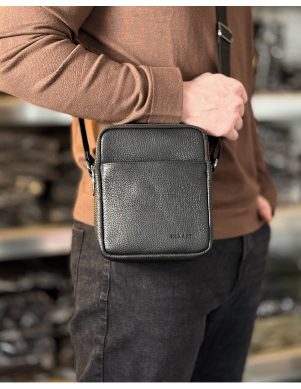 Чоловіча сумка Prato з натуральної фактурної шкіри, чорна