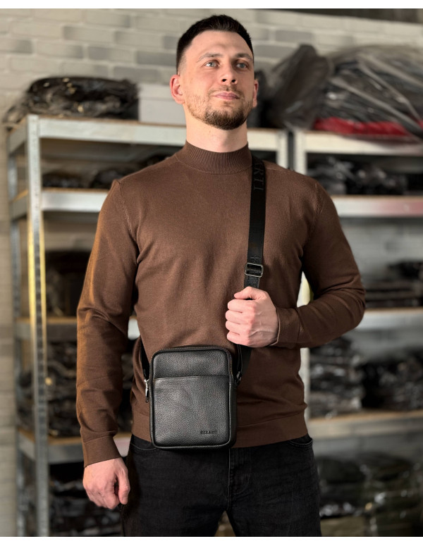 Чоловіча сумка Prato з натуральної фактурної шкіри, чорна