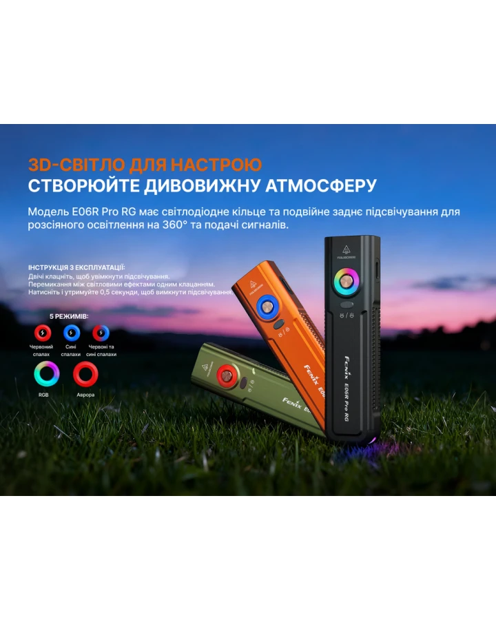 Ліхтар Fenix E06R PRO RG, зелений