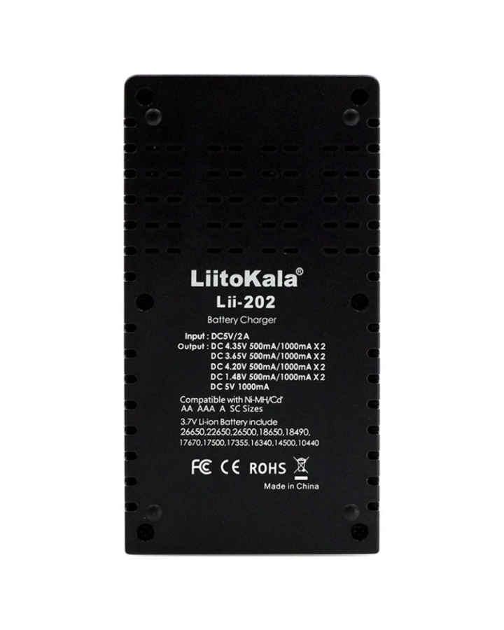 Зарядний пристрій Liitokala Lii-202, Ni-Mh/Li-ion/Li-Fe/LiFePO4, Type-C, Powerbank, LED, Box