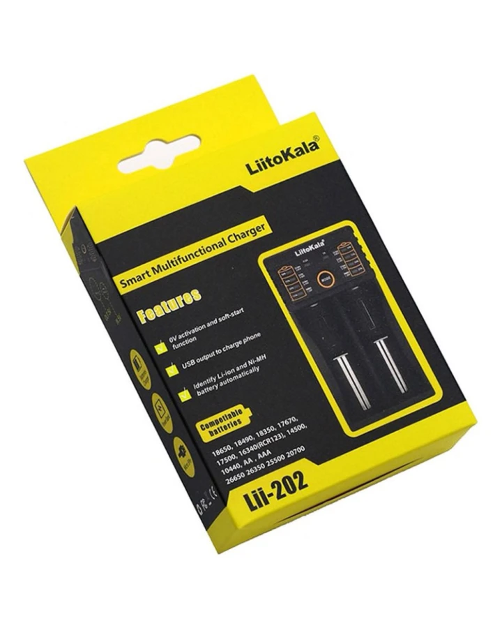 Зарядний пристрій Liitokala Lii-202, Ni-Mh/Li-ion/Li-Fe/LiFePO4, Type-C, Powerbank, LED, Box