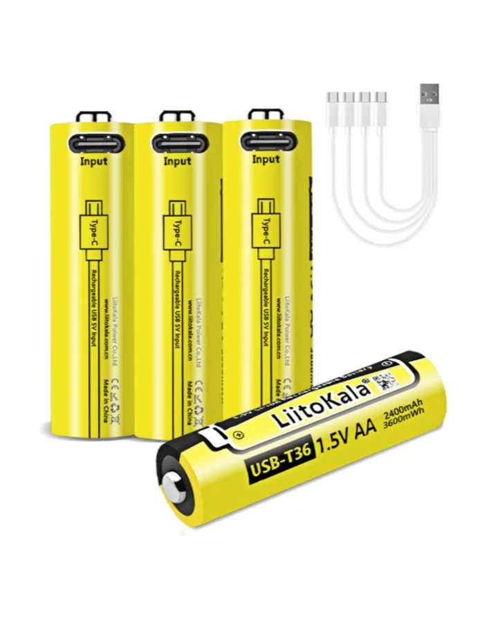 Набір акумуляторів з 4 шт LiitoKala USB-T36 + USB Type-C кабель зарядки