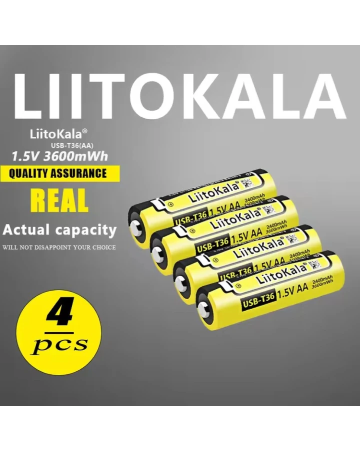 Набір акумуляторів з 4 шт LiitoKala USB-T36 + USB Type-C кабель зарядки