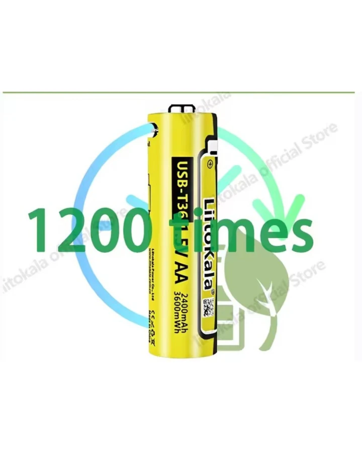 Набір акумуляторів з 4 шт LiitoKala USB-T36 + USB Type-C кабель зарядки