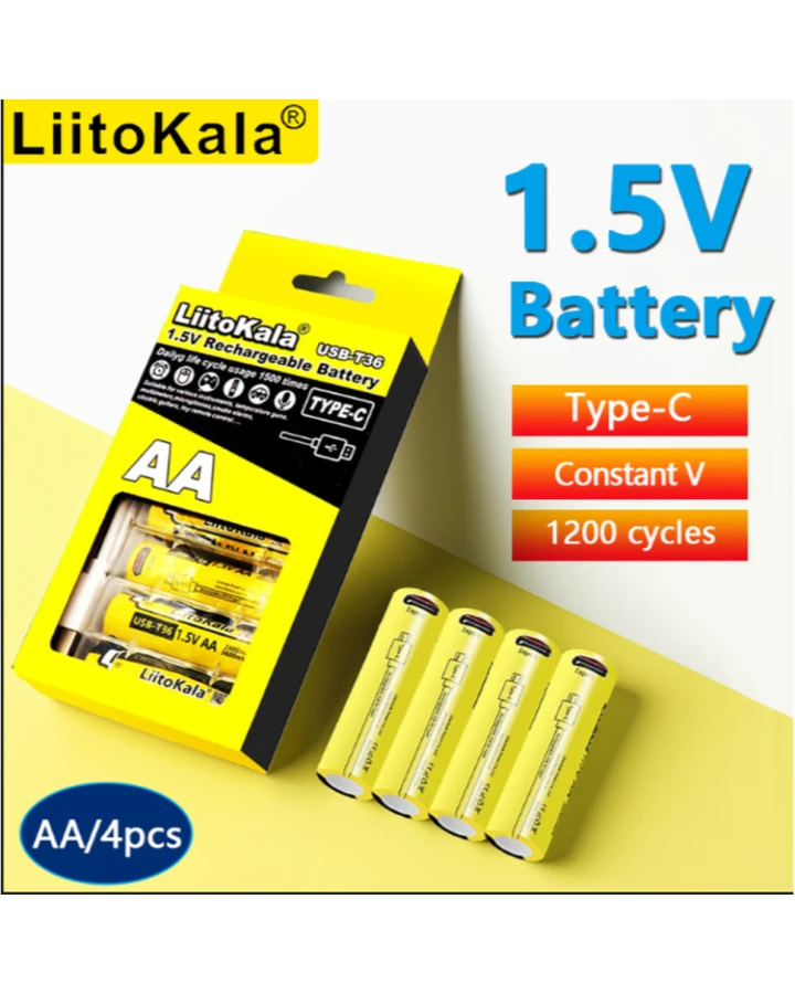 Набір акумуляторів з 4 шт LiitoKala USB-T36 + USB Type-C кабель зарядки