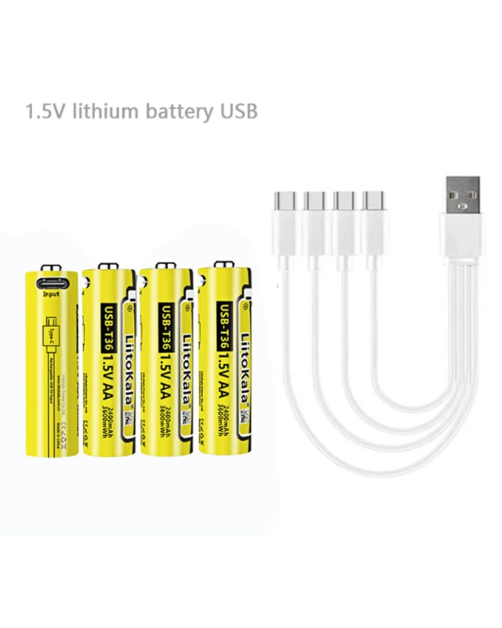 Набір акумуляторів з 4 шт LiitoKala USB-T36 + USB Type-C кабель зарядки