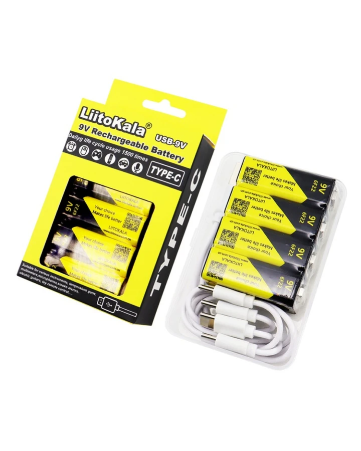 Набір акумуляторів з 4 шт LiitoKala Lii-USB-9V + USB Type-C кабель зарядки
