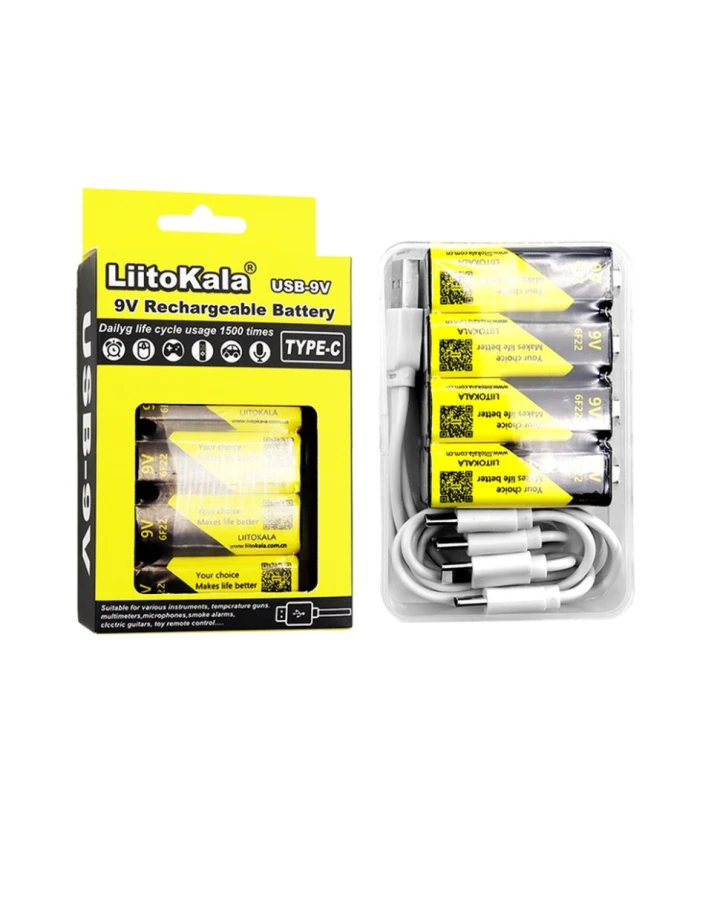 Набір акумуляторів з 4 шт LiitoKala Lii-USB-9V + USB Type-C кабель зарядки