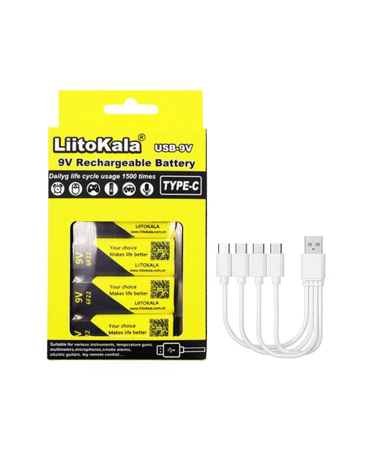 Набір акумуляторів з 4 шт LiitoKala Lii-USB-9V + USB Type-C кабель зарядки
