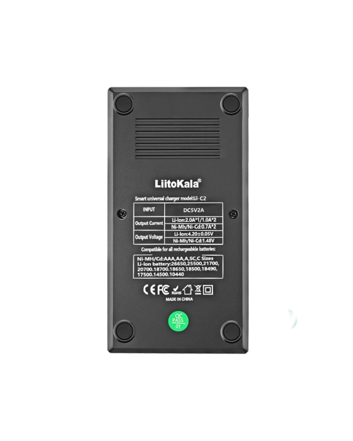 Зарядний пристрій Liitokala Lii-C2, Ni-Mh/Li-ion/Li-Fe, Micro USB, LED