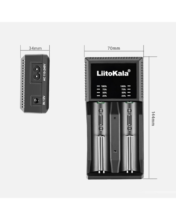 Універсальний зарядний пристрій LiitoKala Lii-PL2 EU на 2 канали + автомобільний кабель