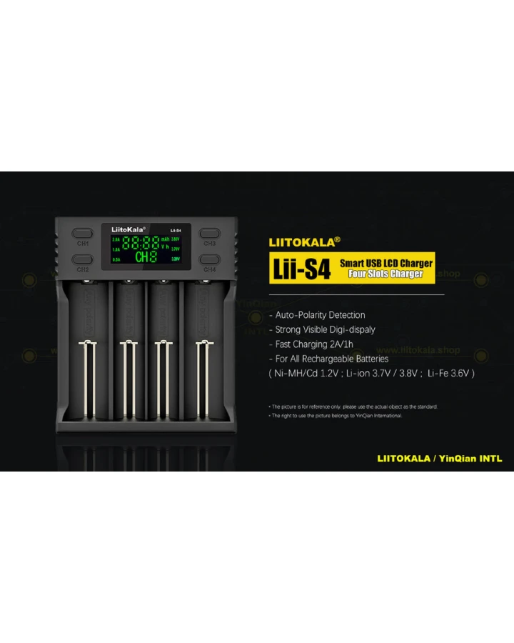 Зарядний пристрій Liitokala Lii-S4, 4 канала, Ni-Mh/Li-ion/LiFePo4, USB, LCD, Box