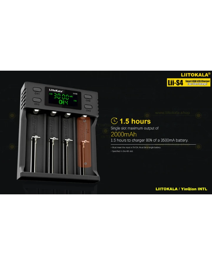 Зарядний пристрій Liitokala Lii-S4, 4 канала, Ni-Mh/Li-ion/LiFePo4, USB, LCD, Box