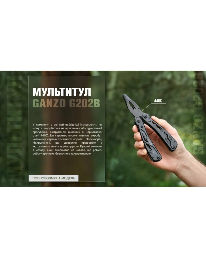 Мультитул Ganzo G202B з чохлом Molle та бітами, 24 функції