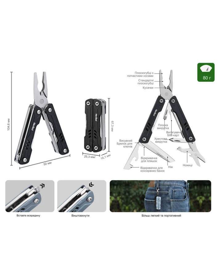 Мультитул NexTool Mini Sailor Pliers S11 блакитний