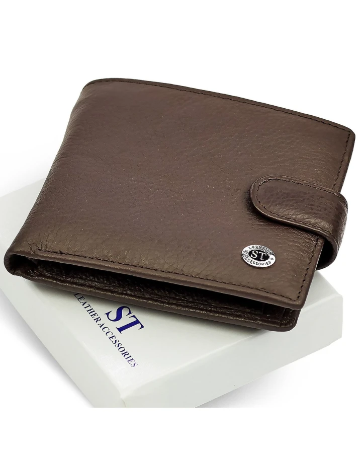 Шкіряне чоловіче портмоне на кнопці ST Leather ST104 Коричневе