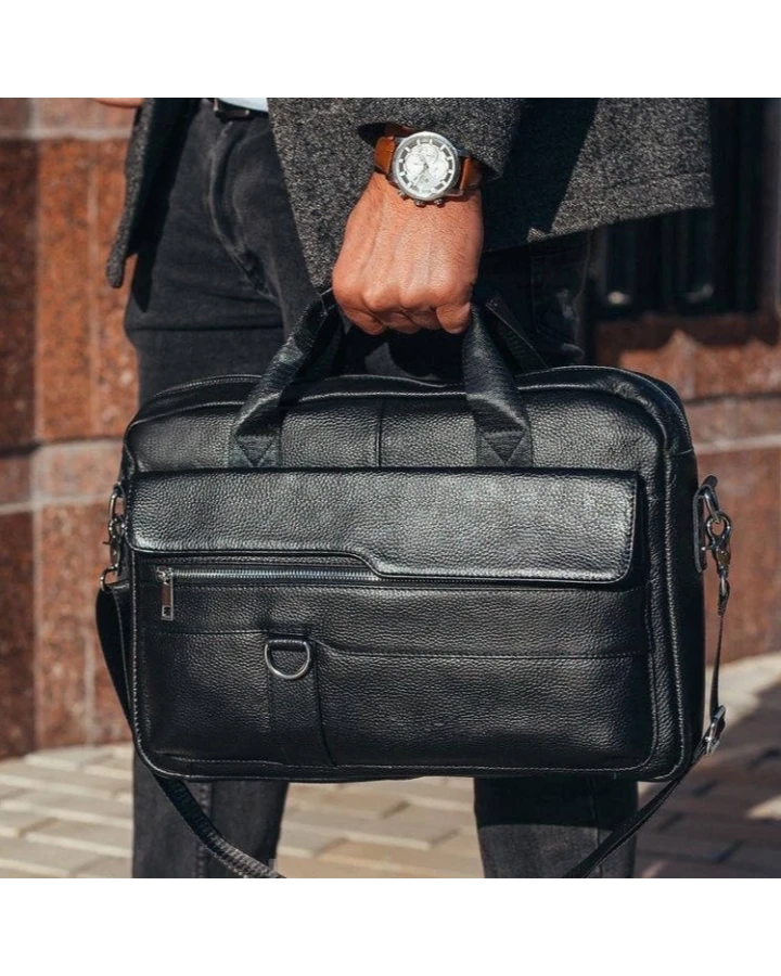 Шкіряний чоловічий портфель для документів та ноутбука 39x28x8, сумка папка ділова MK39848 чорна