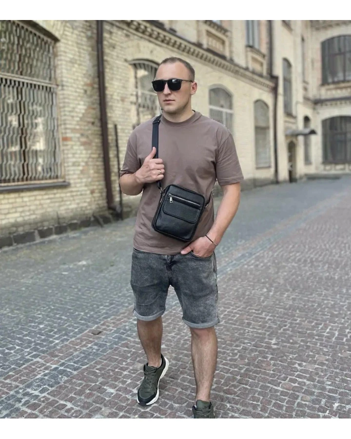 Шкіряна чоловіча сумка Velvani, чорна