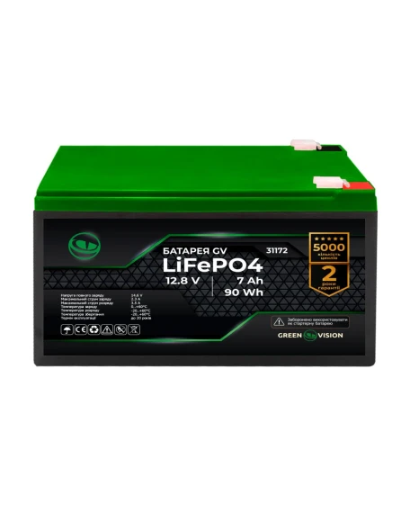 Акумулятор LiFePO4 GreenVision 12,8V 7Ah (90 Wh), BMS, клеми T2/F2, корпус пластик
