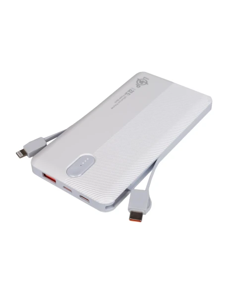 Павербанк LogicPower PQ13 10000 mAh 22,5 Вт з вбудованими кабелями Type-C/Lightning, білий