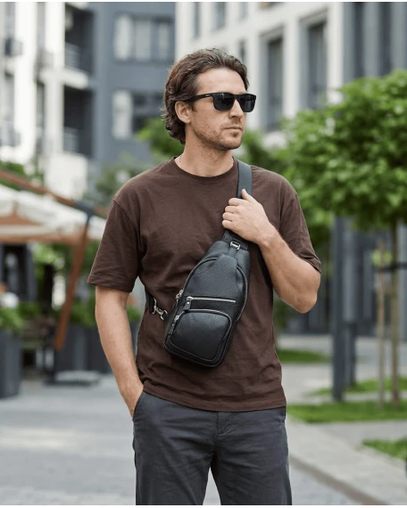 Чоловіча шкіряна сумка-слінг Bastia, чорна
