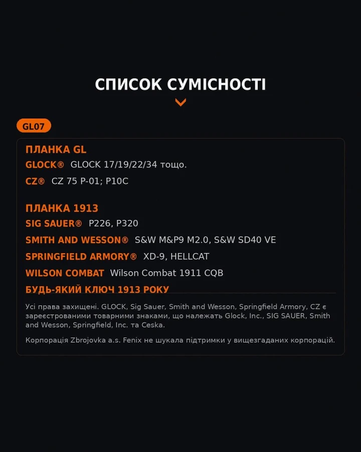 Ліхтар до пістолета Fenix GL07