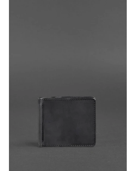 Чоловіче шкіряне портмоне BlankNote чорне 1.0 затиск для грошей Crazy Horse