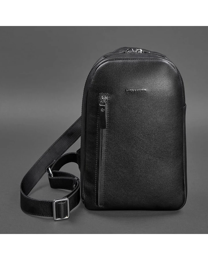 Чорний шкіряний чоловічий рюкзак на одне плече BlankNote Chest Bag