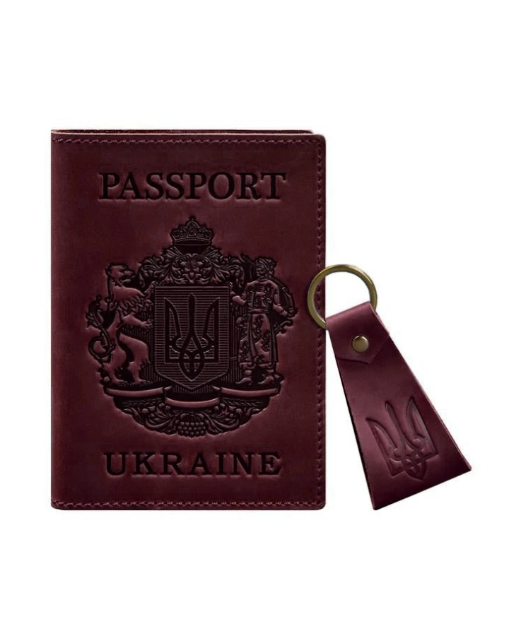 Подарунковий набір BlankNote шкіряних аксесуарів з українською символікою бордовий