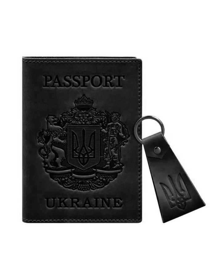 Подарунковий набір BlankNote шкіряних аксесуарів з українською символікою чорний