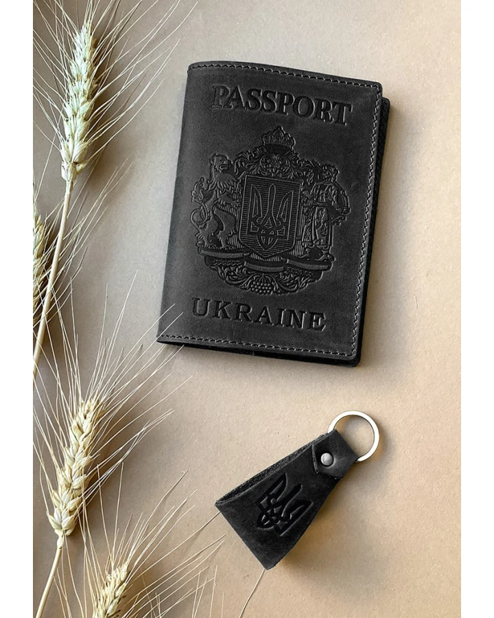 Подарунковий набір BlankNote шкіряних аксесуарів з українською символікою чорний