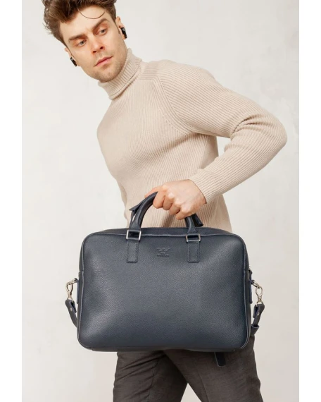 Шкіряна ділова сумка The Wings Briefcase 2.0 синій Флотар