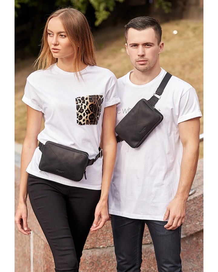 Шкіряна поясна сумка BlankNote Dropbag Mini чорна Crazy Horse