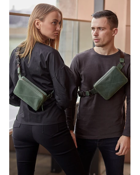 Шкіряна поясна сумка BlankNote Dropbag Mini зелена Crazy Horse