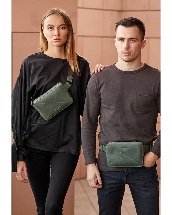 Шкіряна поясна сумка BlankNote Dropbag Mini зелена Crazy Horse
