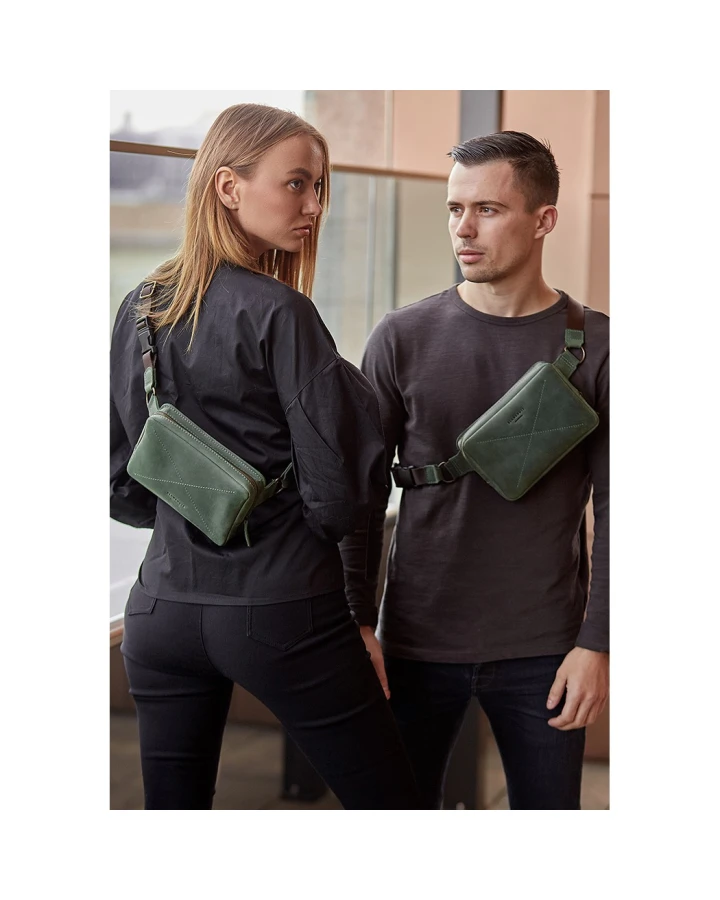 Шкіряна поясна сумка BlankNote Dropbag Mini зелена Crazy Horse
