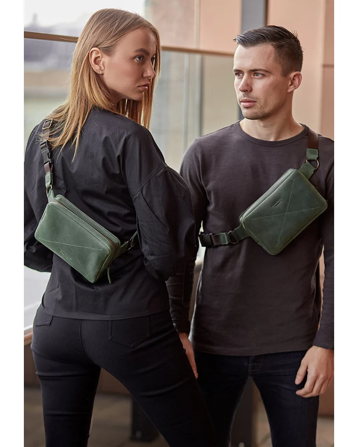 Шкіряна поясна сумка BlankNote Dropbag Mini зелена Crazy Horse