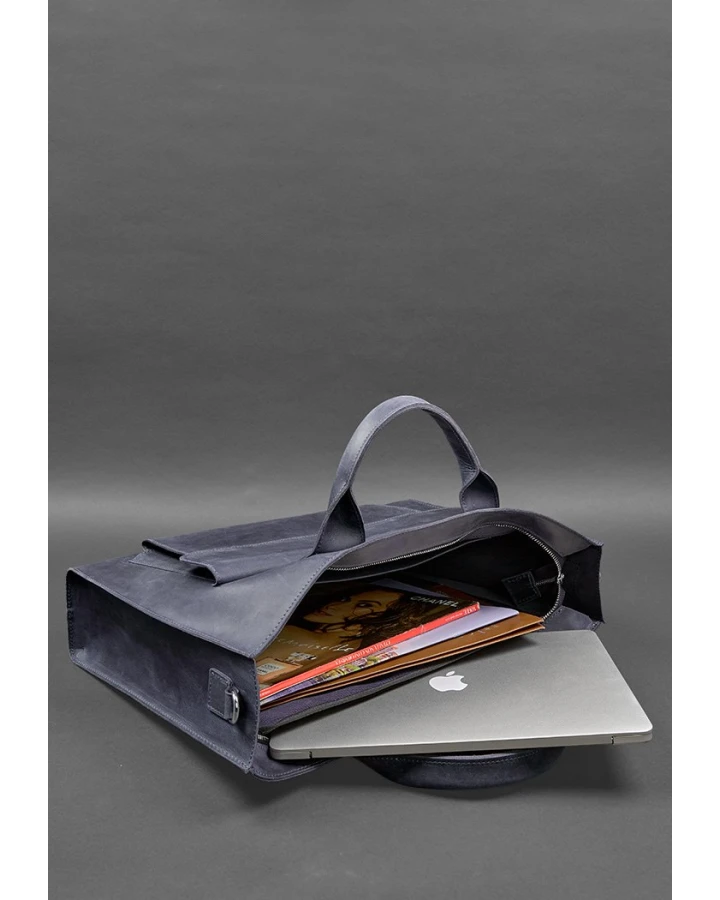 Шкіряна сумка BlankNote для ноутбука та документів Універсальна синя Crazy Horse