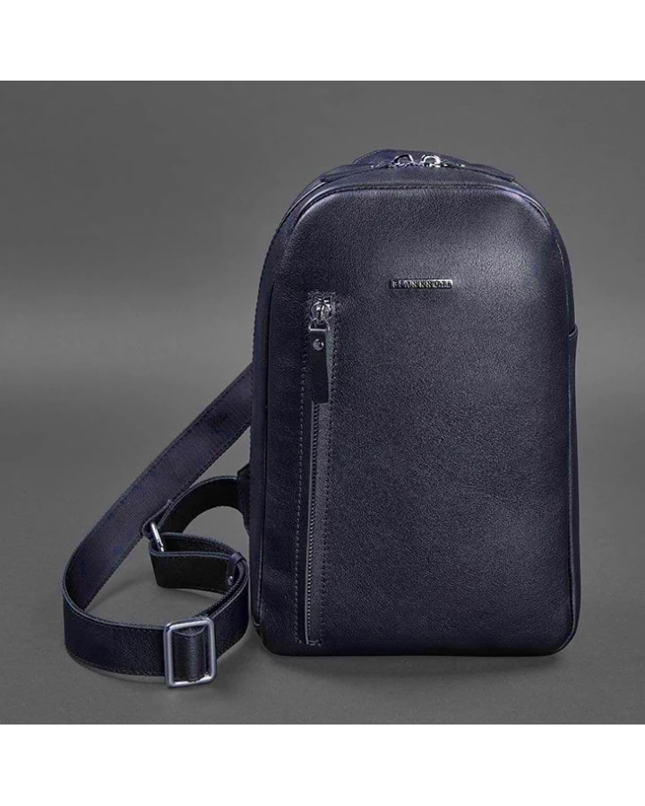 Темно-синій шкіряний чоловічий рюкзак на одне плече BlankNote Chest Bag