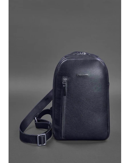 Темно-синій шкіряний чоловічий рюкзак на одне плече BlankNote Chest Bag