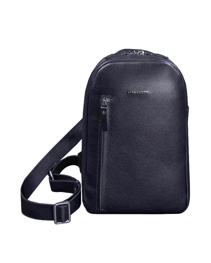 Темно-синій шкіряний чоловічий рюкзак на одне плече BlankNote Chest Bag