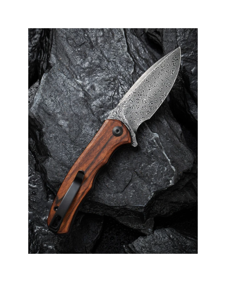 Ніж складаний Civivi Mini Praxis C18026C-DS1, Дамаська сталь, дерево, коричневий