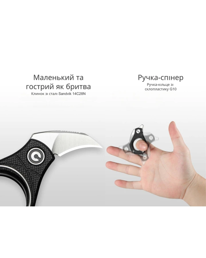 Ніж складаний кишеньковий Civivi Pyrus C23038-2, Sandvik 14C28N, G10, чорний